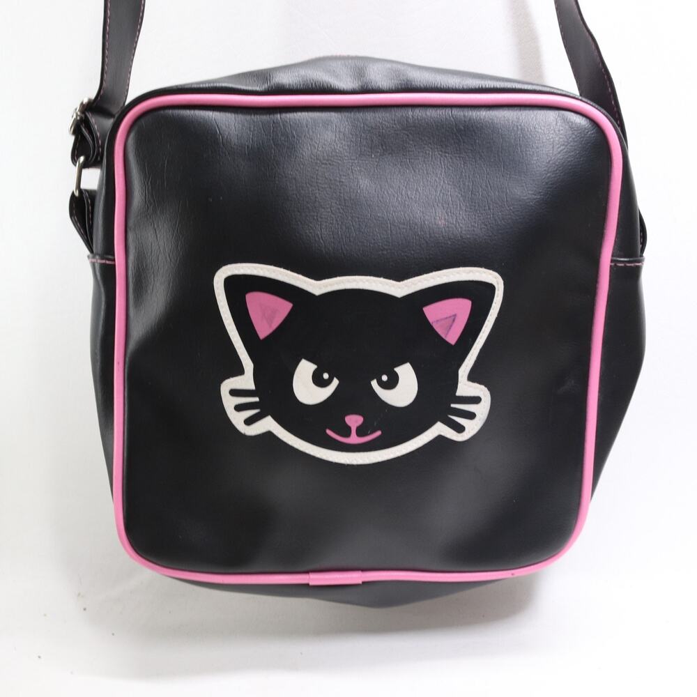 Passport Accessories Black Kitty Cat Shoulder Handbag M Vinyl Retro Zip Purse￼